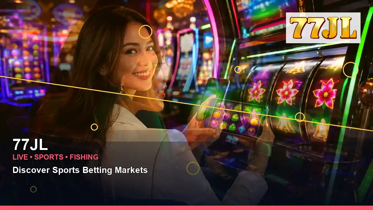 77JL lucky reels online slot games featuring an adult Filipina casino host with a layered collage composition