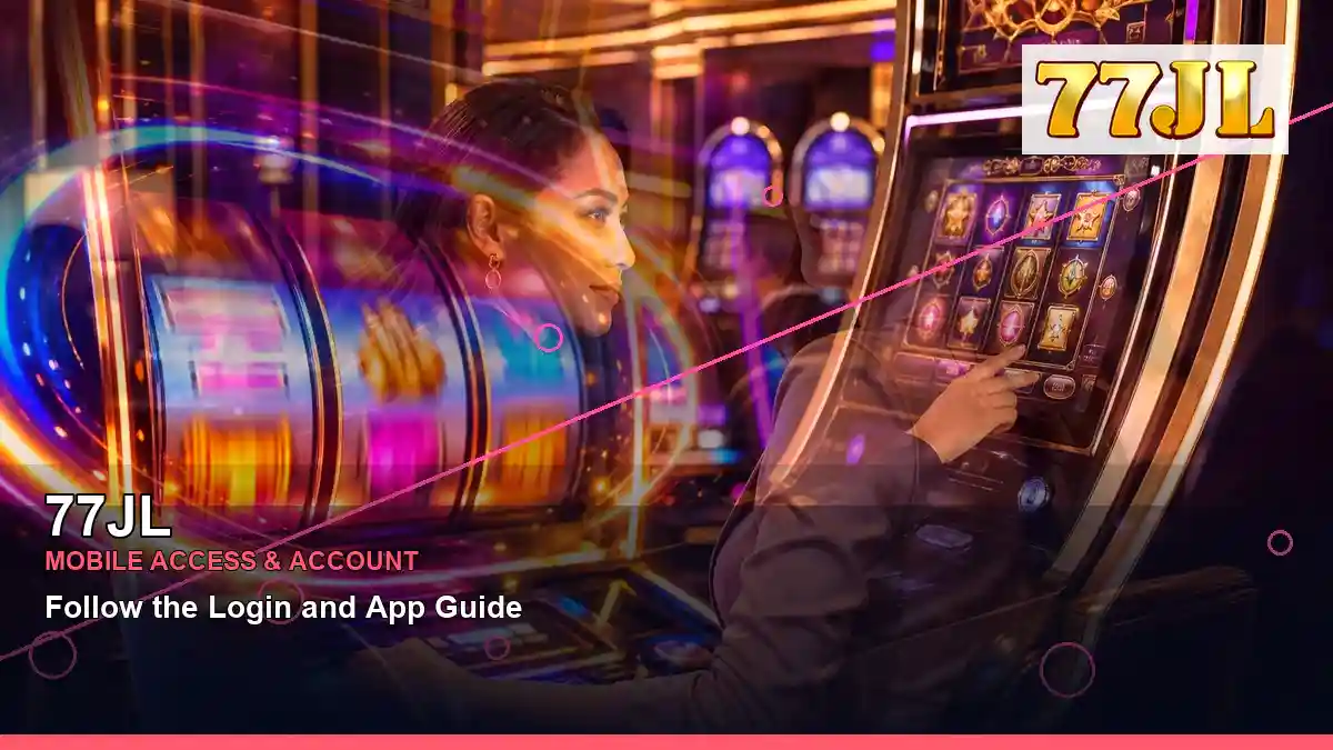77JL party online slot games featuring an adult Filipina casino host with a layered collage composition